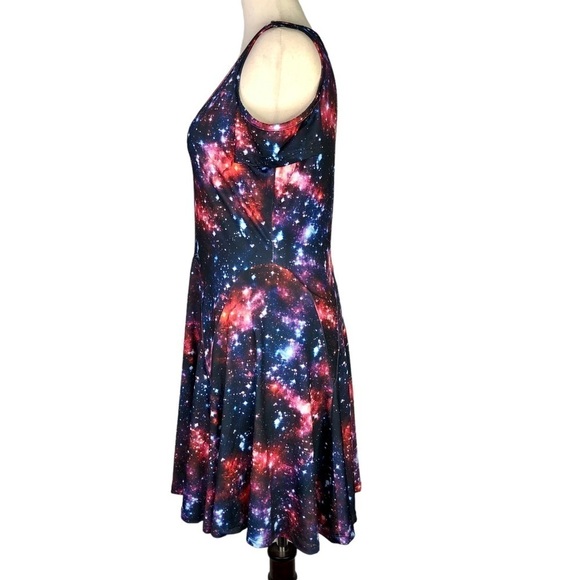Hot Topic space dress cold shoulder fit and flare skater printed poly spandex S - Picture 5 of 9